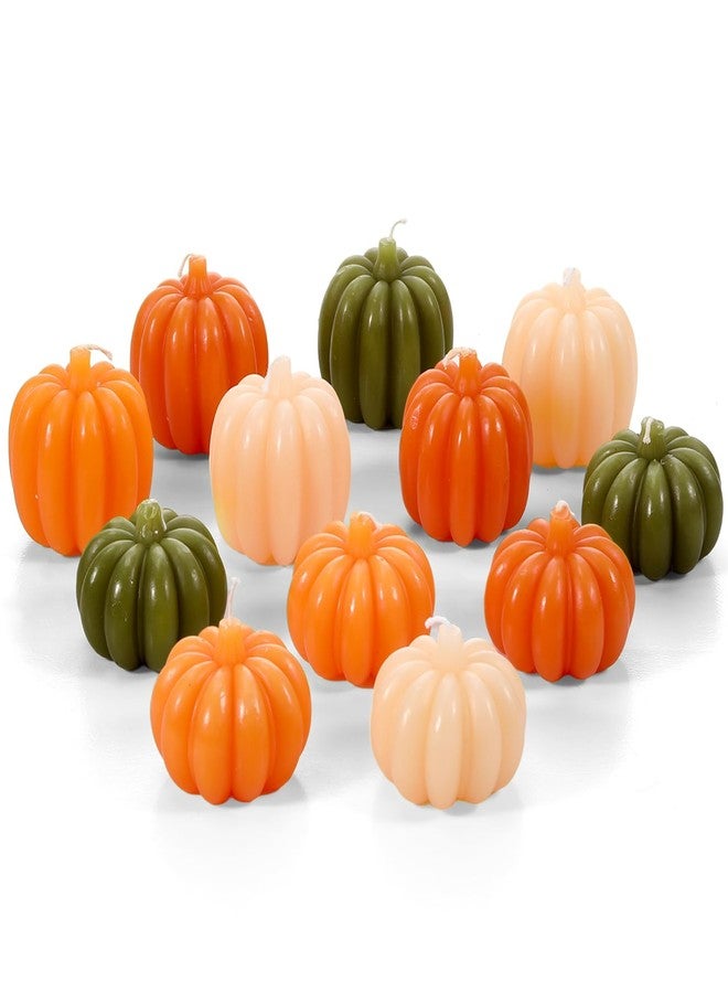 Rossesay 12 Pcs Fall Thanksgiving Pumpkin Shaped Candles Mini Pumpkin Candles Cute Mini White Soy Wax Tea Lights for Autumn Thanksgiving Party Gifts(Bright Color,2.4 x 2.8 Inches,2 x 2.4 Inches) - Image 1